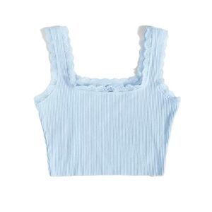 💖(2 for $15)💖 Baby Blue Lace Trim Ribbed Tank Top